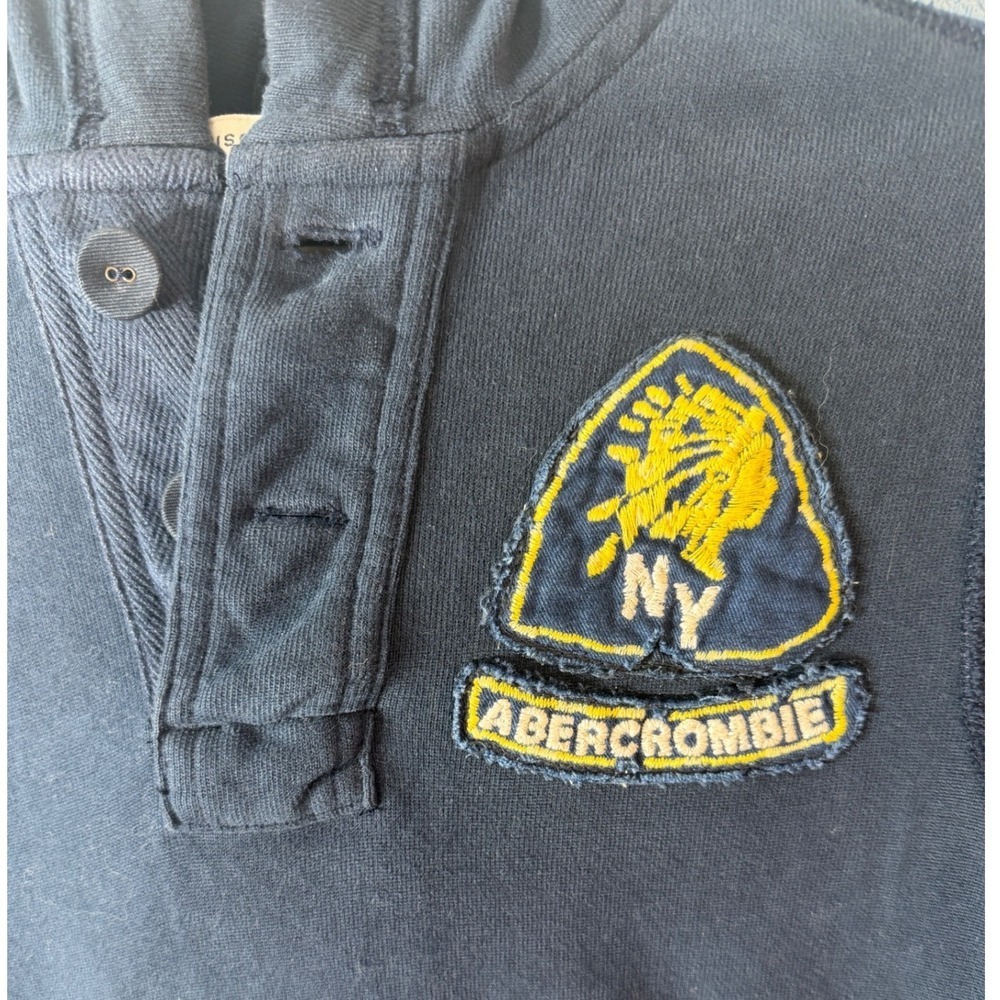 Abercrombie Blue Hoodie Pullover Mens L Muscle Fit Henley Patch Y2K Sweatshirt - Picture 3 of 9